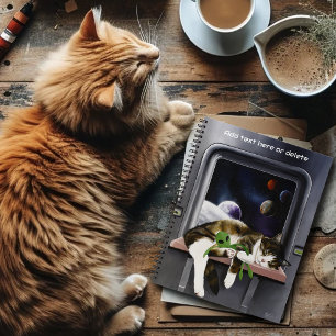 Cuaderno Nave Espacial Gato Tabby Verde Alien Muñeco de Pel