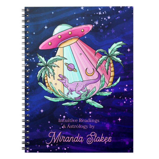 Cuaderno Nave tropical alienígena y Astrología Dino rosa y  (Frente)