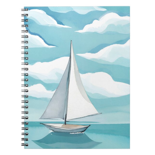 Cuaderno Navegando en Azul | Olas del Océano Acuarela (Frente)