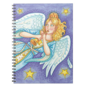 Cuaderno Navidad adorable, ángel músico tocando su cuerno