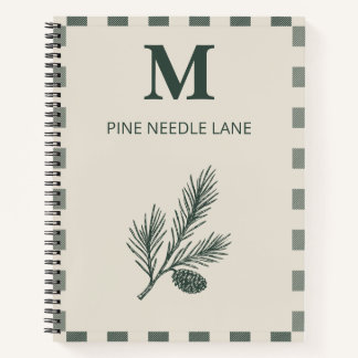 Cuaderno Navidad de cuadros de rama de pino personalizada