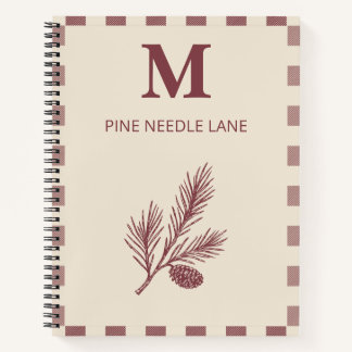 Cuaderno Navidad de cuadros de rama de pino personalizada