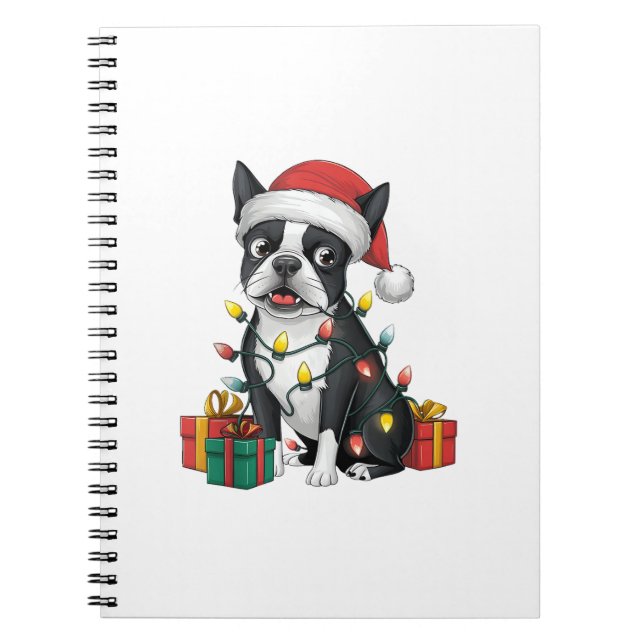 Cuaderno Navidad en Santa Hat Boston Terrier Dog (Frente)