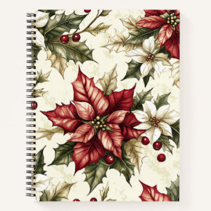 Cuaderno Navidad Flor de Nochebuena Carmesí Crema Vintage