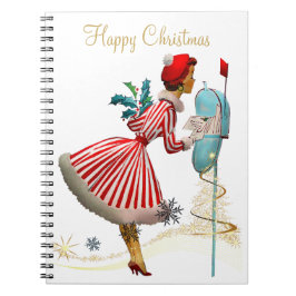 Cuaderno Navidad mujer de cosecha de oro purpurina de árbol