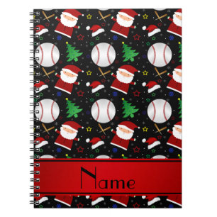 Cuaderno Navidad negro conocido personalizado del béisbol