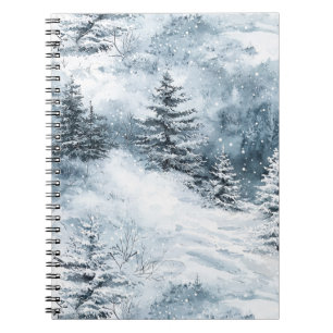Cuaderno Navidad Pinos Árboles Nieve Azul Blanca Invierno