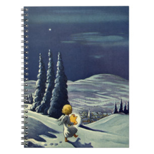 Cuaderno Navidad Vintage, Ángel de la nieve caminando con u