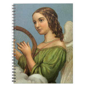 Cuaderno Navidad Vintage, Ángel Victoriano con Arpa de Músi