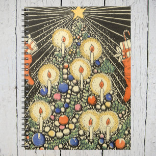 Cuaderno Navidad vintage, árbol con velas y una estrella