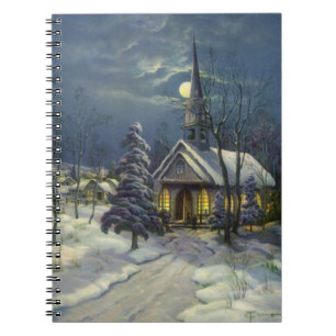 Cuaderno Navidad Vintage, Iglesia de Invierno en la Nieve c