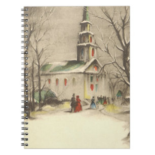 Cuaderno Navidad Vintage, Iglesia en paisaje invernal nevad