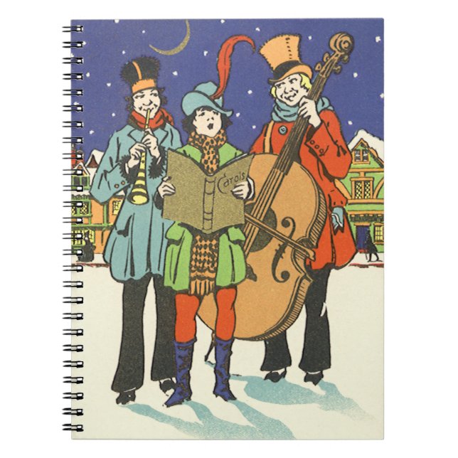 Cuaderno Navidad vintage, músicos con música (Frente)