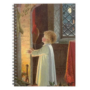 Cuaderno Navidad Vintage, Niño calentándose junto a la chim