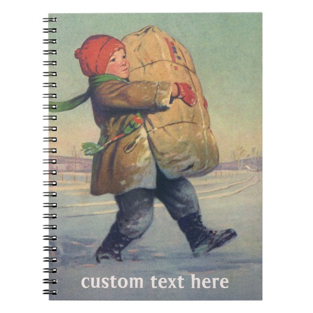 Cuaderno Navidad Vintage, Niño con Paquete Grande (Frente)
