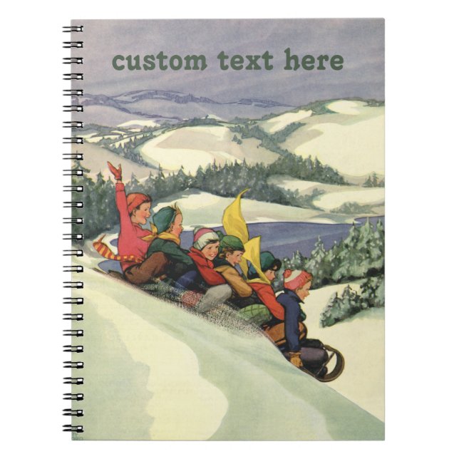 Cuaderno Navidad vintage, niños descansando en una montaña (Frente)