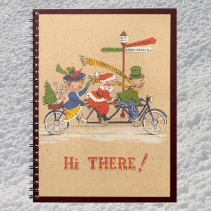 Cuaderno Navidad vintage, Papá Noel montando una bicicleta