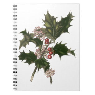Cuaderno Navidad Vintage, Planta de Acebo Verde con Bayas
