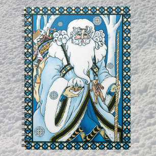 Cuaderno Navidad Vintage, Santa Claus azul con Bola de Niev
