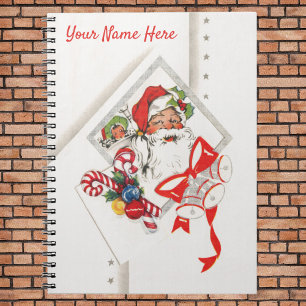 Cuaderno Navidad Vintage, Santa Claus con bastones de caram