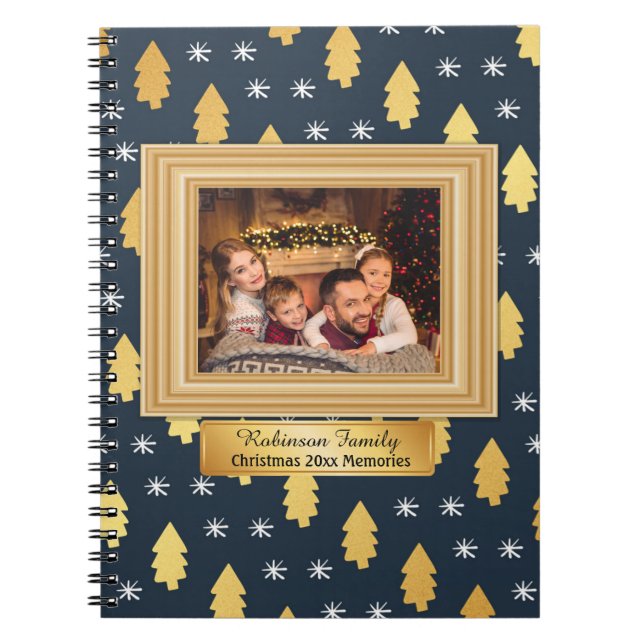 Cuaderno Navidades azules y de oro Foto diario Scrapbook (Frente)