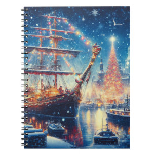 Cuaderno Navidades/barco atracado en invierno