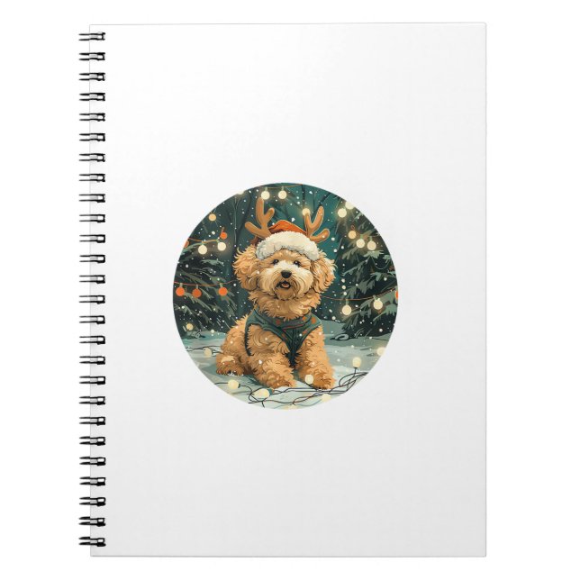 Cuaderno Navidades Cavapoo Perro reno Santa Hat cúter Holi (Frente)