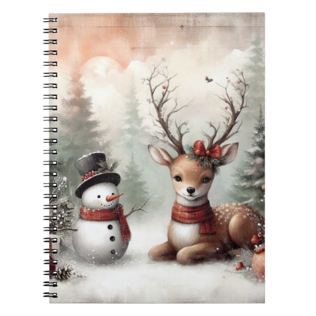Cuaderno Navidades clásicos de los bosques de renos y snowm (Frente)