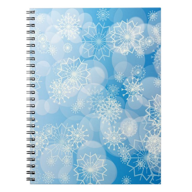 Cuaderno Navidades con copos de nieve en un fondo azul (Frente)