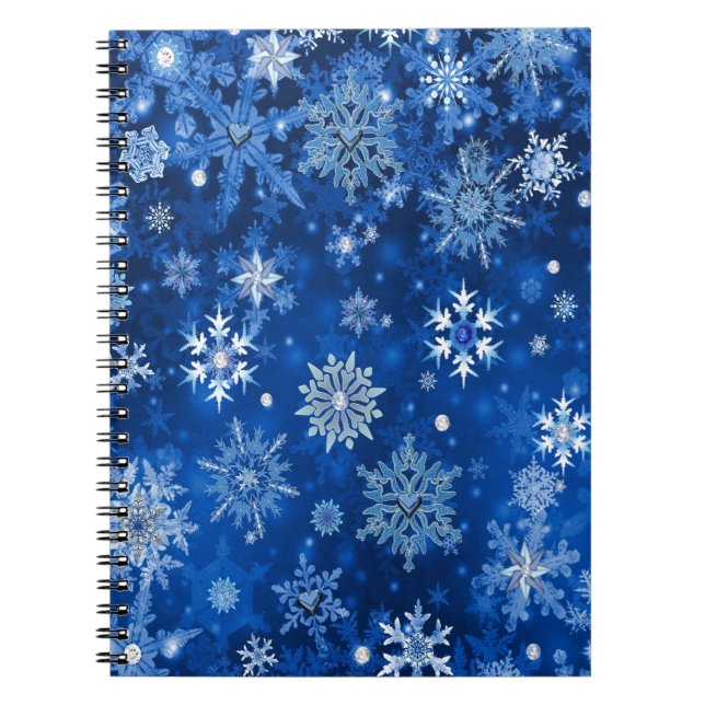 Cuaderno Navidades Copos de nieve azules y plateados (Frente)