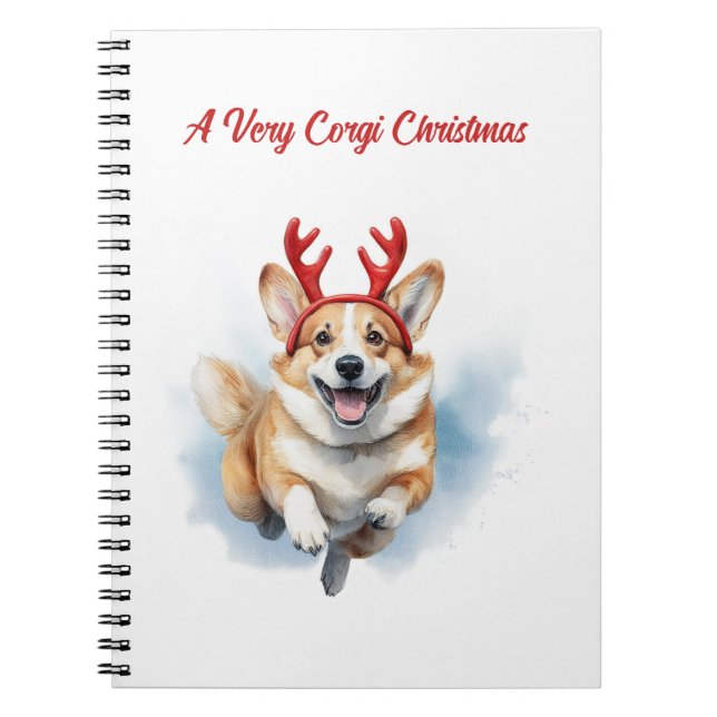 Cuaderno Navidades Corgi con corbatas de renos saltando (Frente)