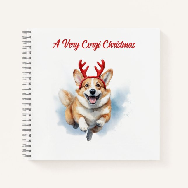 Cuaderno Navidades Corgi con corbatas de renos saltando (Anverso)