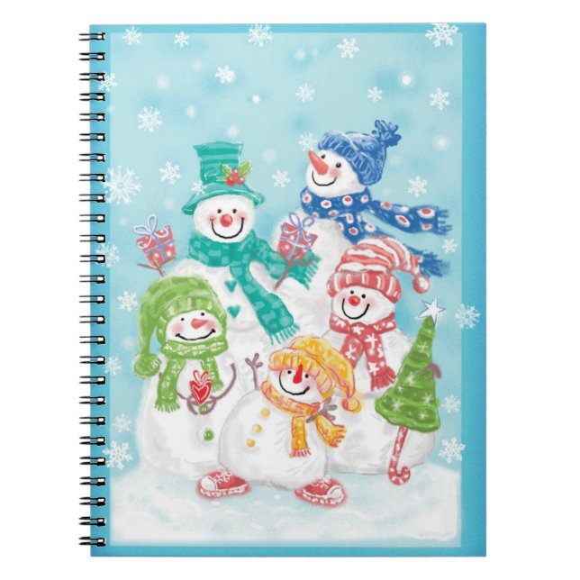 Cuaderno Navidades cortos familia de hombres de nieve en la (Frente)