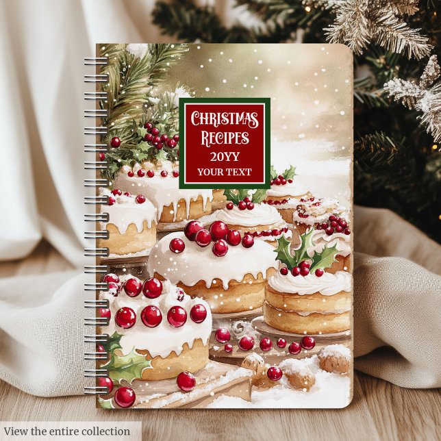 Cuaderno Navidades de acuarela personalizado para equipo po (Custom Watercolor Christmas Recipe Notebook)