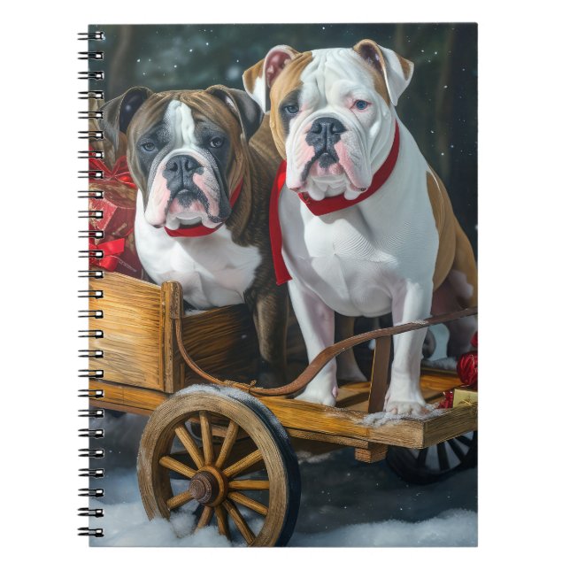 Cuaderno Navidades de American Staffordshire Snowy Sleigh (Frente)