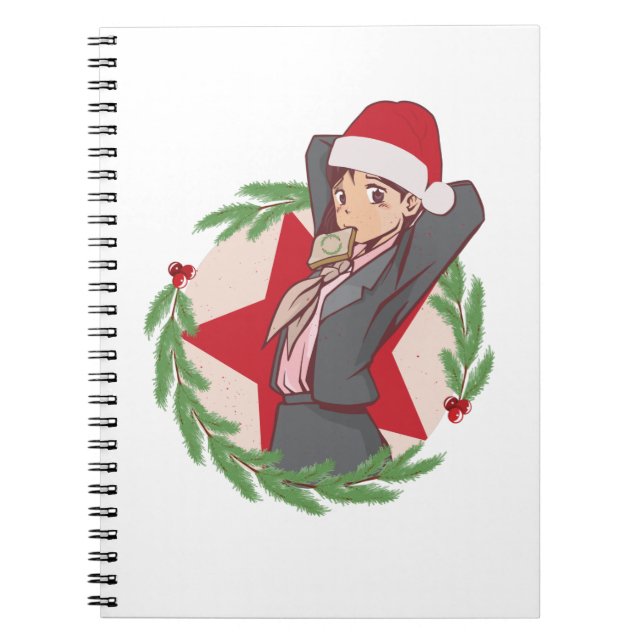 Cuaderno Navidades de anime suéter - Chica lindo Santa Hat (Frente)
