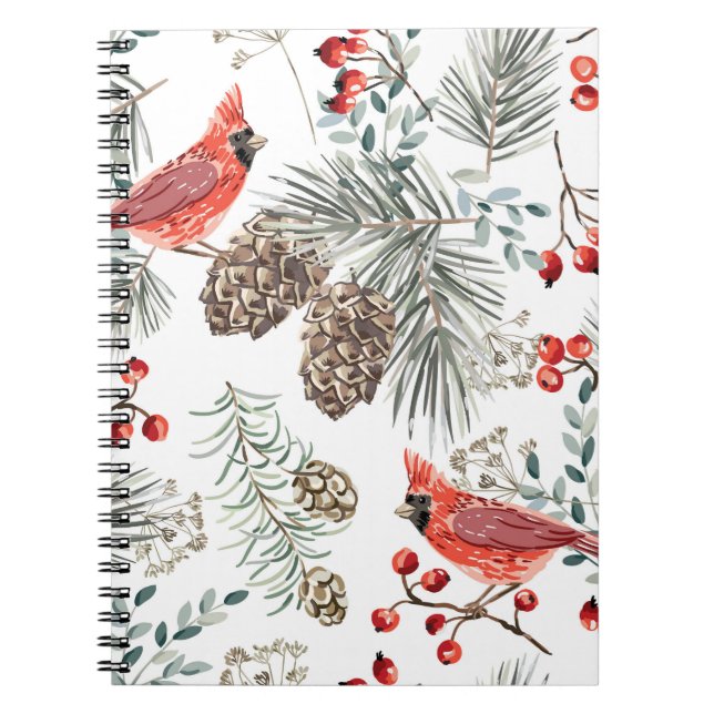 Cuaderno Navidades de aves cardinales Patrón de cosecha (Frente)