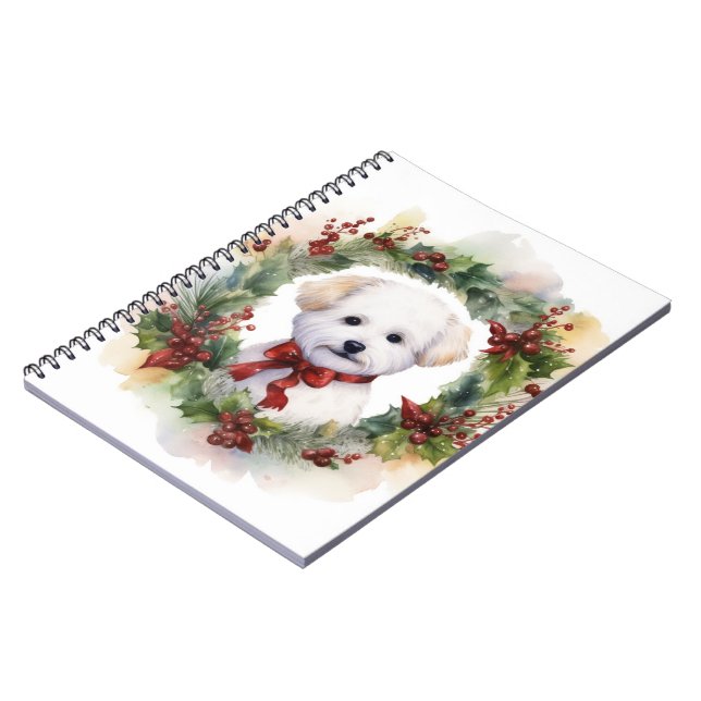 Cuaderno Navidades de Bichon Frise Wreath Festimes Pup (Lado Izquierdo)