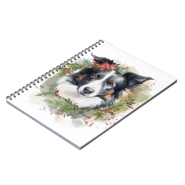 Cuaderno Navidades de Border Collie Wreath Festimes Pup (Lado Izquierdo)