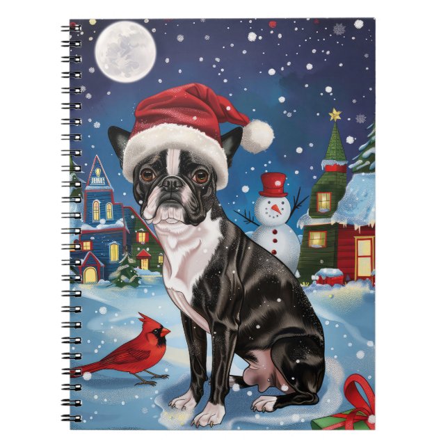 Cuaderno Navidades de Boston Terrier Dog Winter Wonderland (Frente)