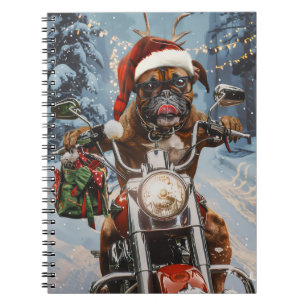 Cuaderno Navidades de Boxer Dog Riding en motocicleta