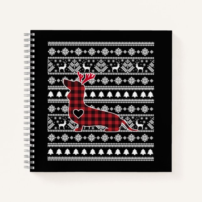 Cuaderno Navidades de búfalos de la placa roja Dachshund (Anverso)