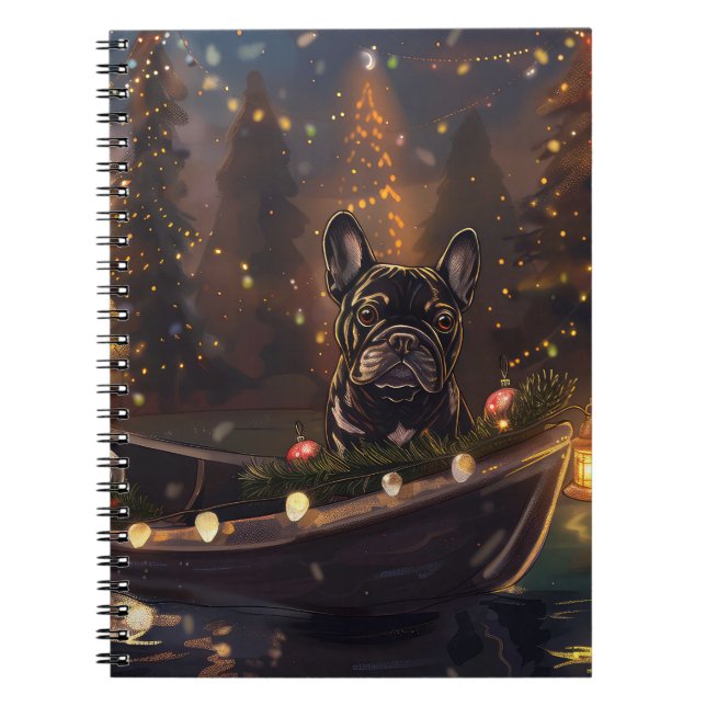 Cuaderno Navidades de Bulldog de Francia disfrutan de un vi (Frente)