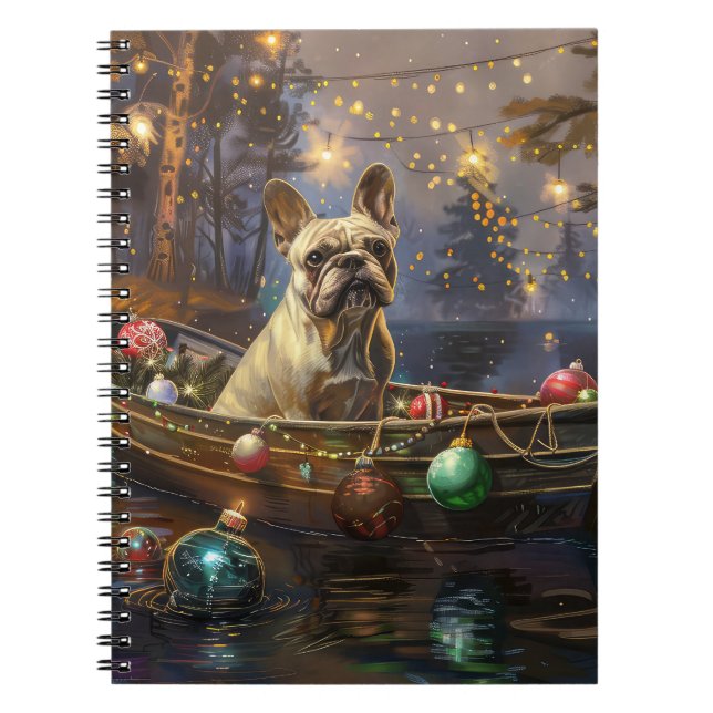 Cuaderno Navidades de Bulldog de Francia disfrutan de un vi (Frente)