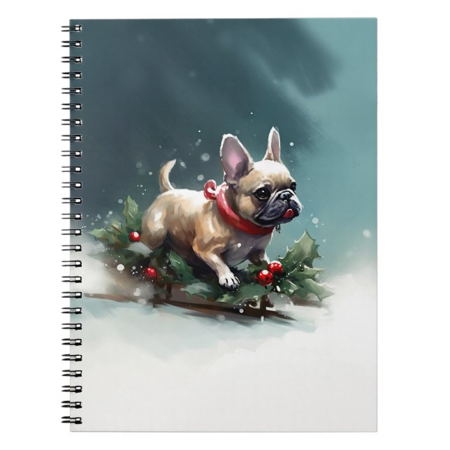 Cuaderno Navidades de Bulldog franceses nevan el invierno (Frente)