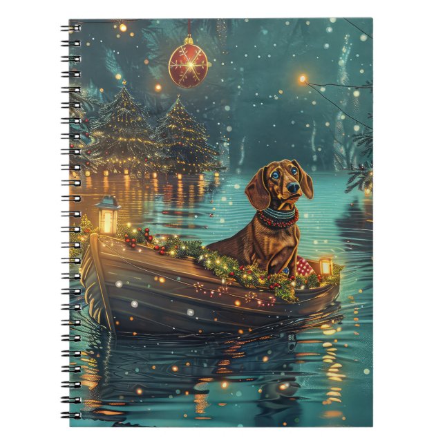 Cuaderno Navidades de Dachshund en un viaje festivo (Frente)