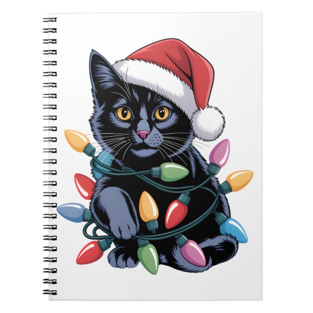 Cuaderno Navidades de gatos negros iluminan a curioso amant (Frente)