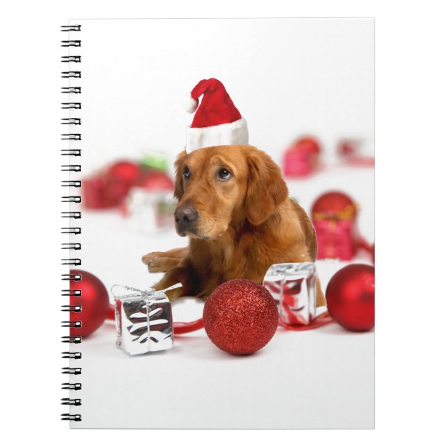 Cuaderno Navidades de Golden Retriever Dog W Red Santa Hat (Frente)