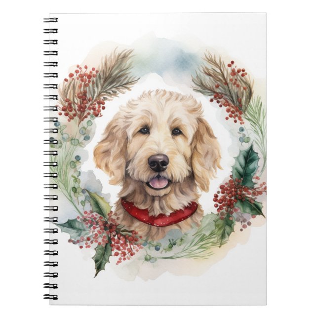Cuaderno Navidades de Goldendoodle Wreath Festial Pup (Frente)