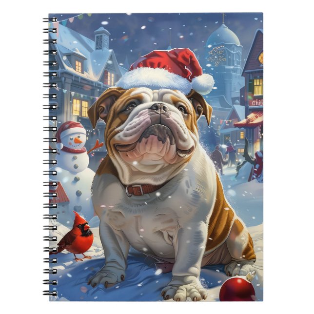 Cuaderno Navidades de invierno Bulldog inglés disfrutan (Frente)